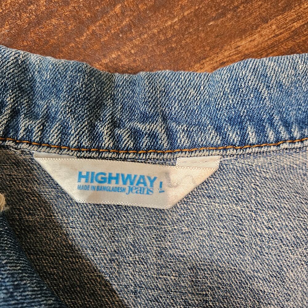 Highway Jeans Distressed Cropped Denim Jacket Light Wash Large - Picture 3 of 6
